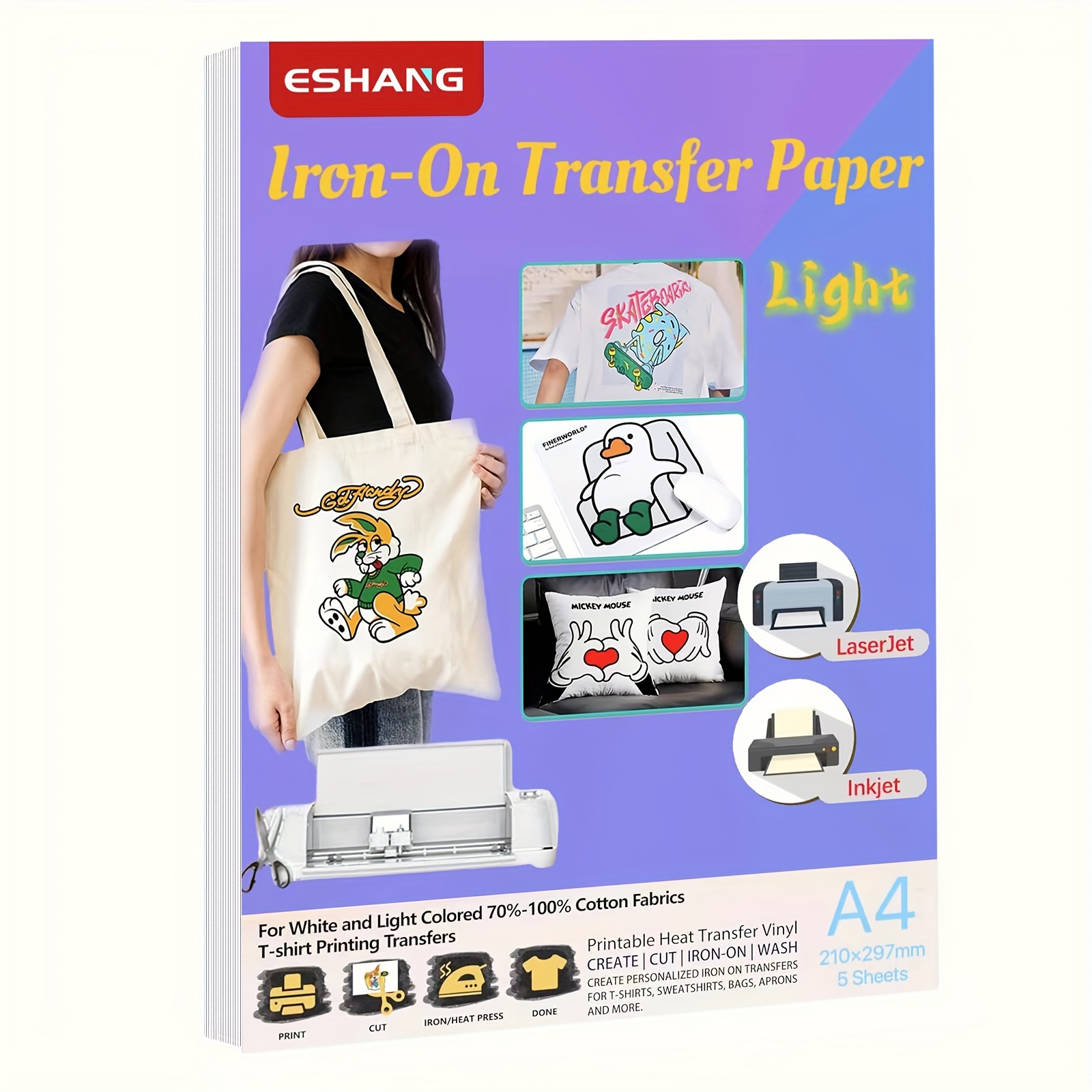 Printable Heat Transfer Vinyl - Wärmeübertragungspapier im A4-Format für hellen Stoff,